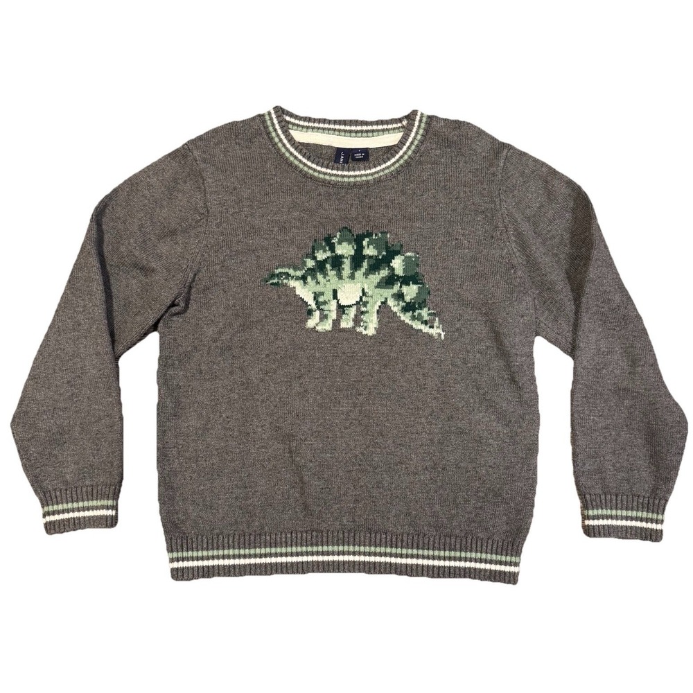Janie and Jack Boys Gray Dinosaur Knit Cotton Crewneck Sweater Size 5